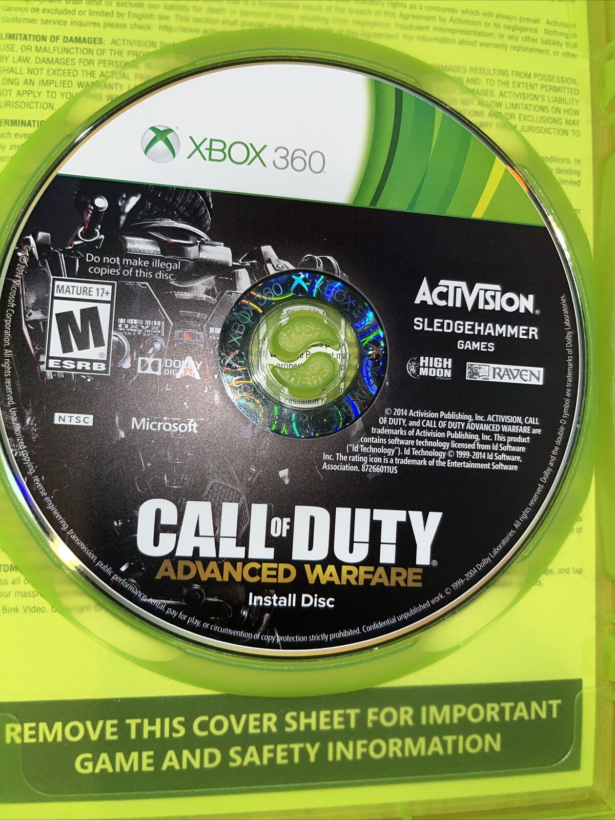 Call of Duty: Advanced Warfare (Microsoft Xbox 360, 2014) No Manual