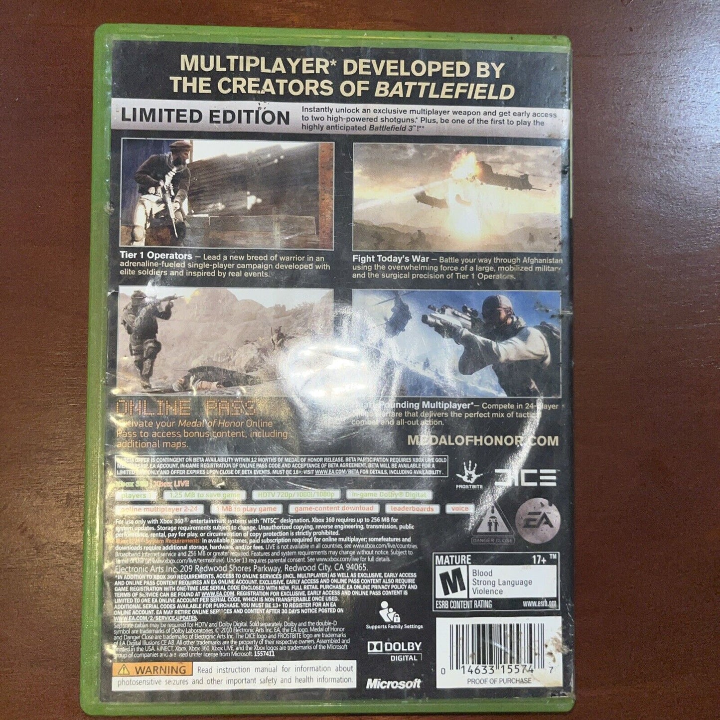 Medal of Honor -- Limited Edition - Xbox 360 - Worn Artwork. Tested. New Case