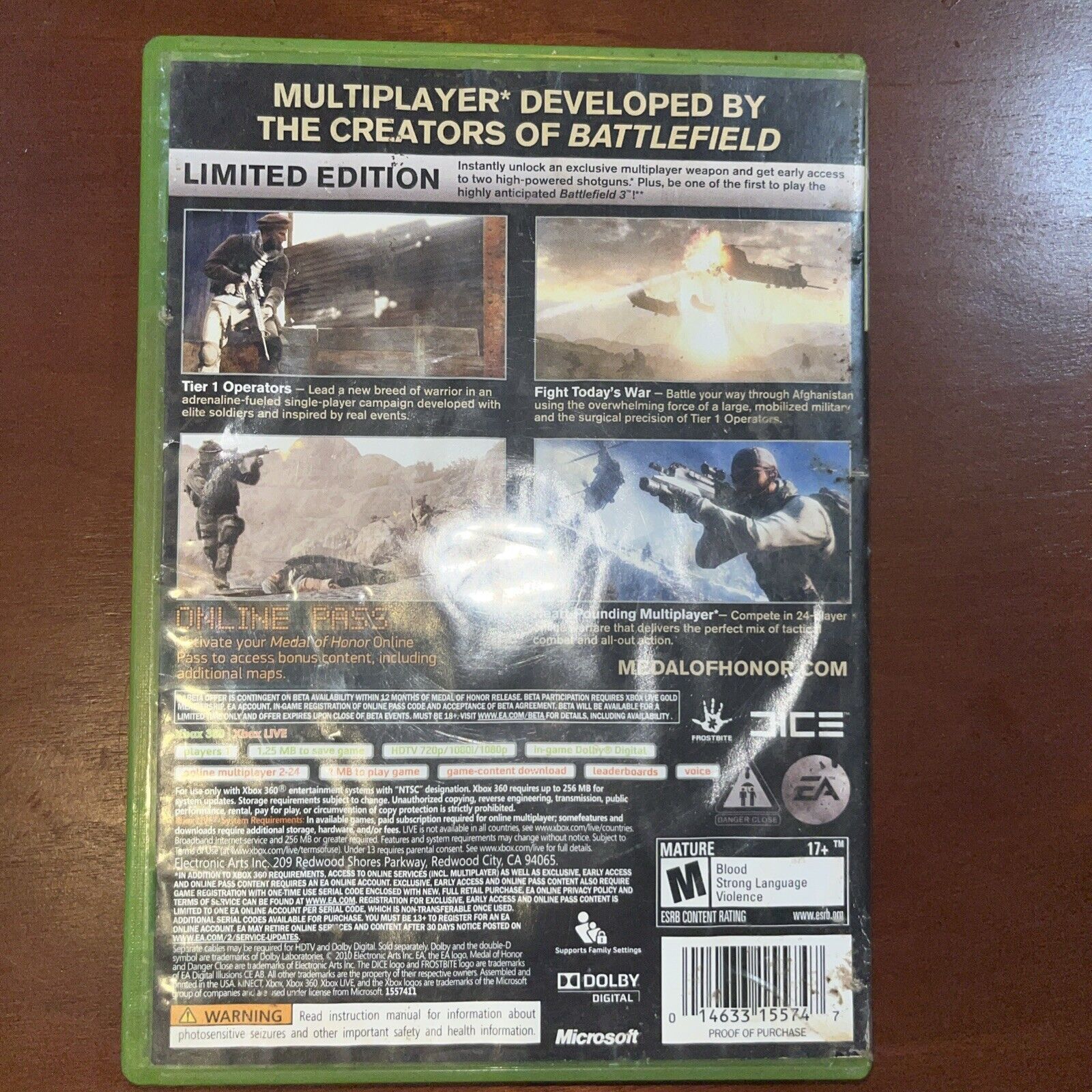 Medal of Honor -- Limited Edition - Xbox 360 - Worn Artwork. Tested. New Case