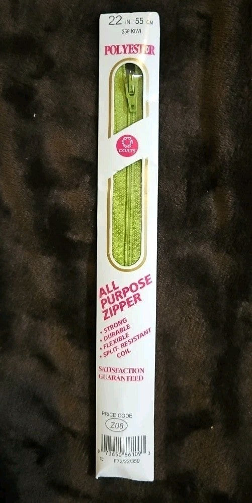 Coats Thread & Zippers F7222-359 All-Purpose Plastic Zipper, 22", Kiwi