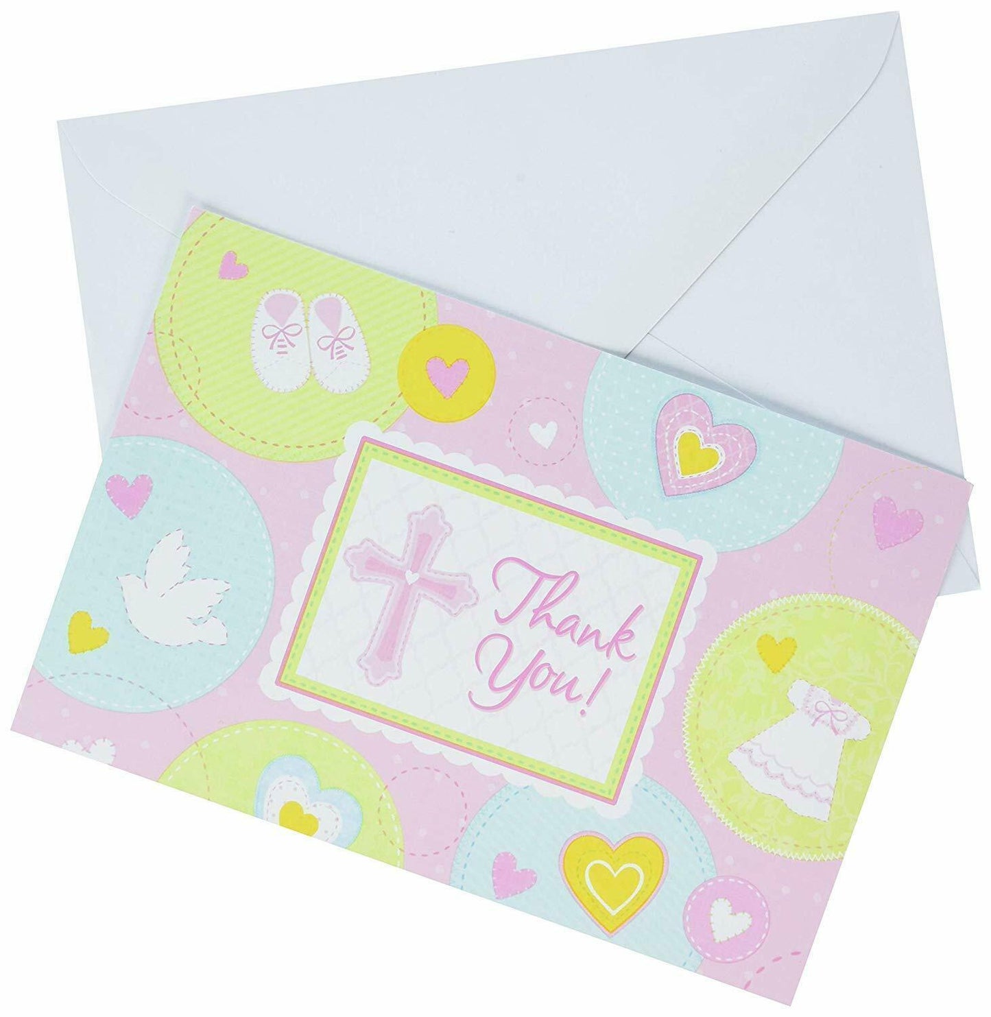 Sweet Christening Cross Party Invitations - Thank You Notes - Envelopes (8 Pack)
