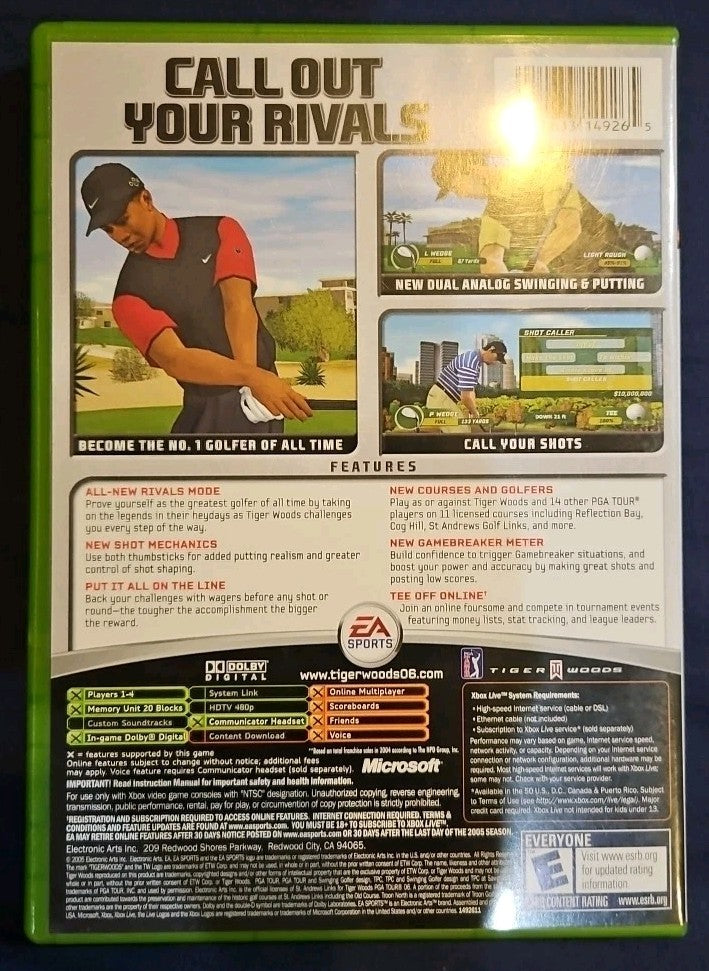 Tiger Woods Pga Tour 2006 - Microsoft Xbox. Tested. No Scratches. New Case.