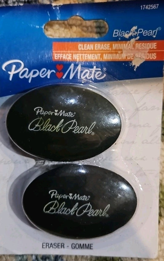 NEW Paper Mate Black Pearl Erasers, Oval, Pack Of 2 -- LIMITED EDITION!!