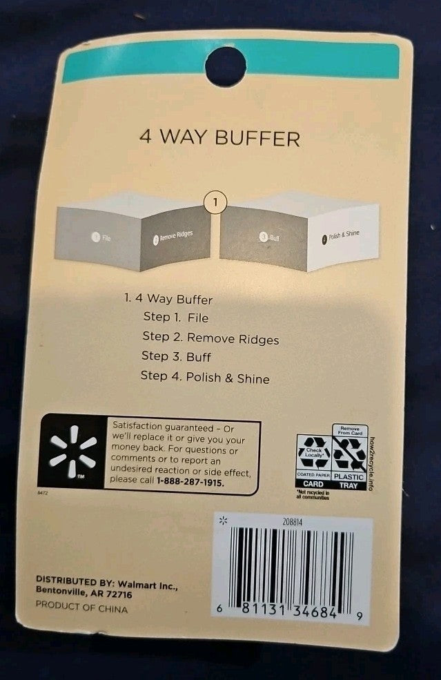 Nail Buffer File Remove Ridges Buff Polish Shine Equate 4 Way - BRAND NEW -