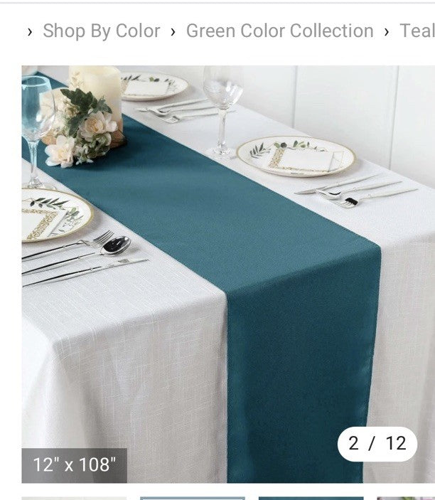 10Ft Chiffon Table Runner for Wedding Banquet Decor (27 X 120 Inch) Peacock Teal