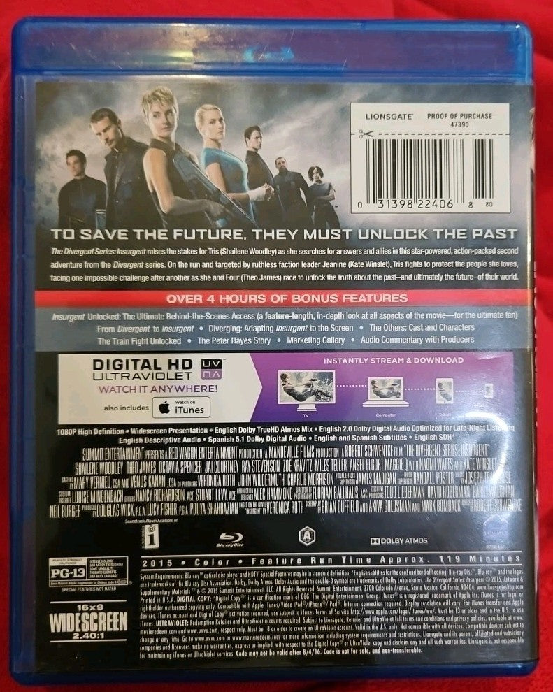The Divergent Series: Insurgent (Blu-ray) No Digital Download. New Sealed