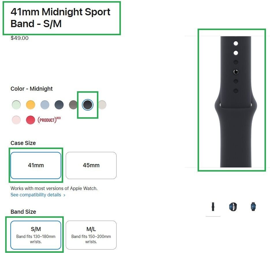 Genuine OEM Apple Watch Midnight Sport Band - S/M fits 38/40/41mm Series 456789