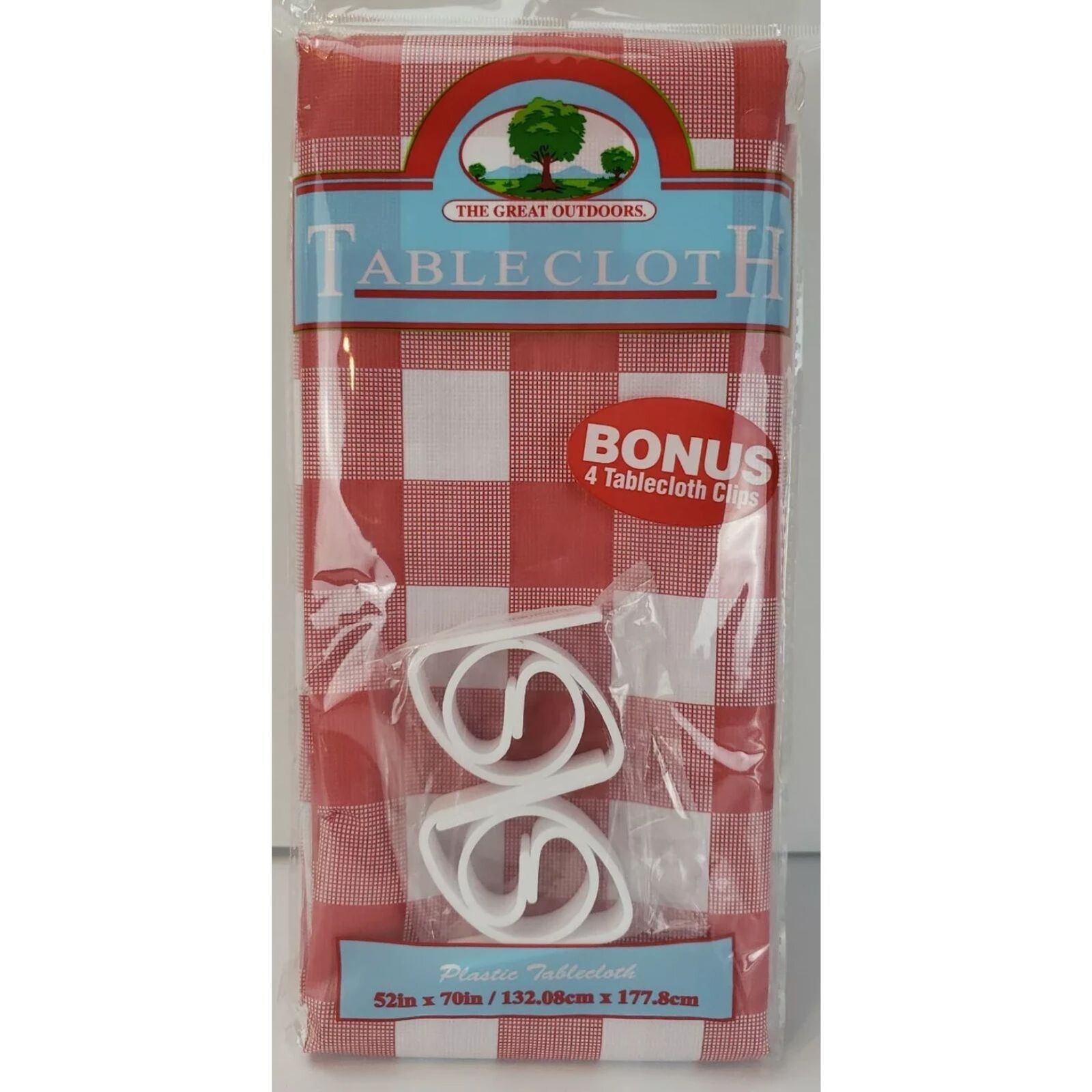 The Great Outdoors White Tablecloth With Bonus 4 Tablecloth Clips 52" X 70" NEW