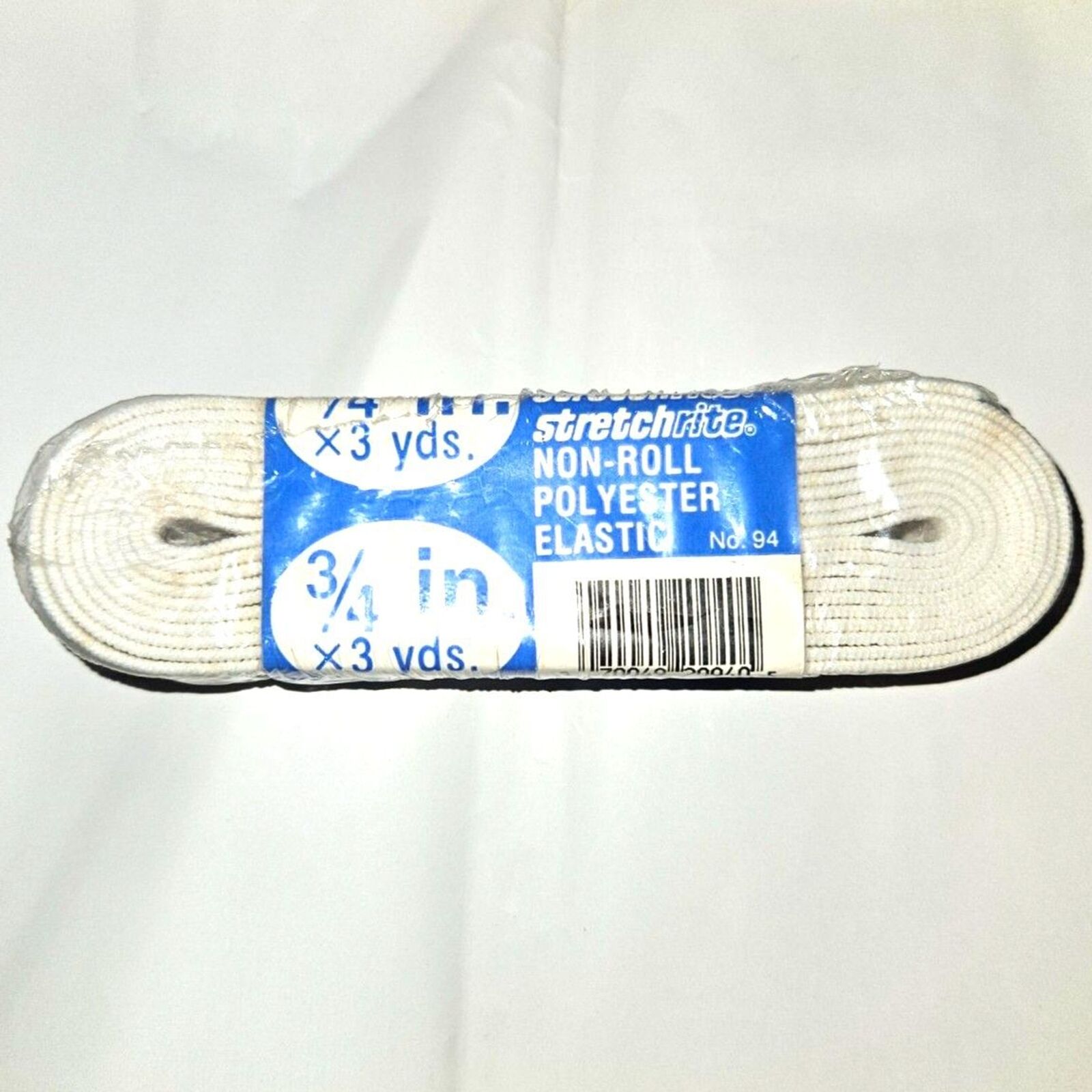 3/4" x 3 Yards Washable StretchRite Polyester Elastic No. 94 White