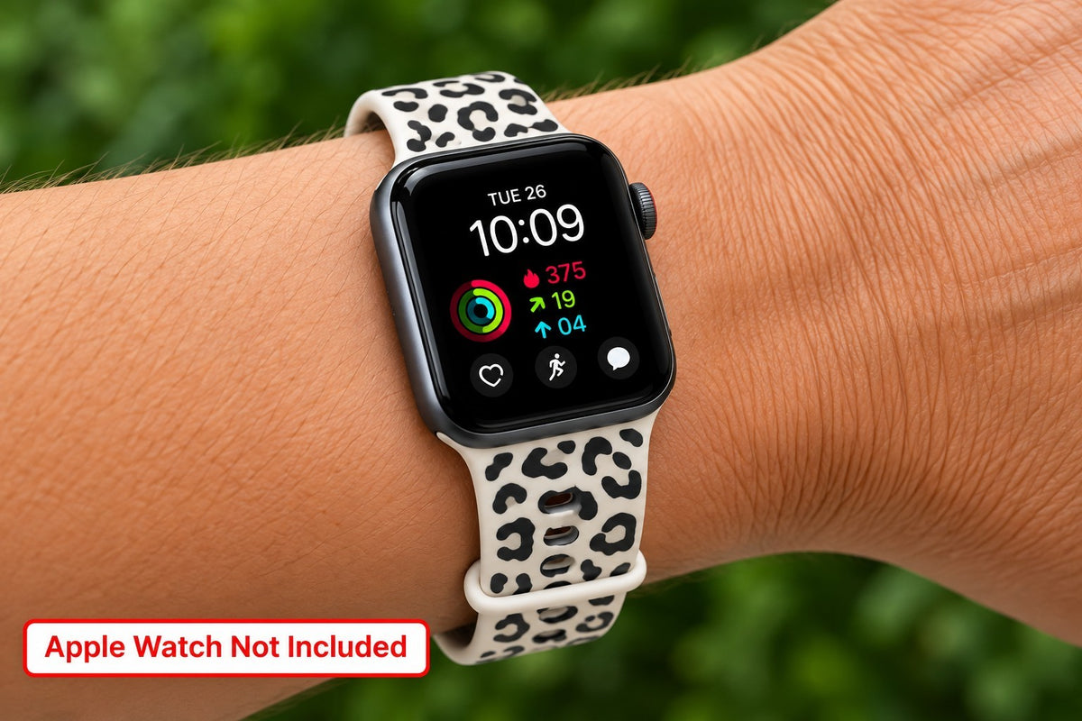 Band Fits Apple Watch 38 40 41mm Series 1-9 SE Cream Black Leopard Silicone New