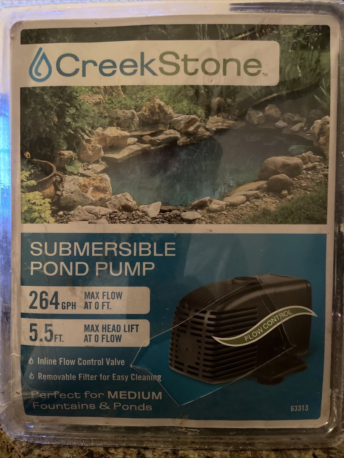 Creek Stone 264 GPH SUBMERSIBLE FOUNTAIN POND PUMP 63313 Never Used, Open Box