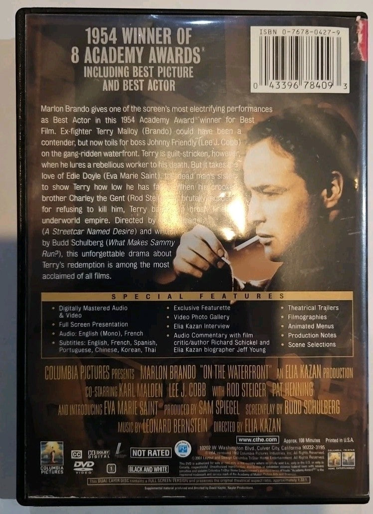 On the Waterfront (DVD, 1954) Library. Tested. New Case
