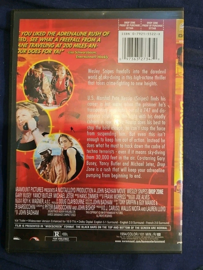 Drop Zone (DVD, 1994) Slim Case. Cropped Sleeve