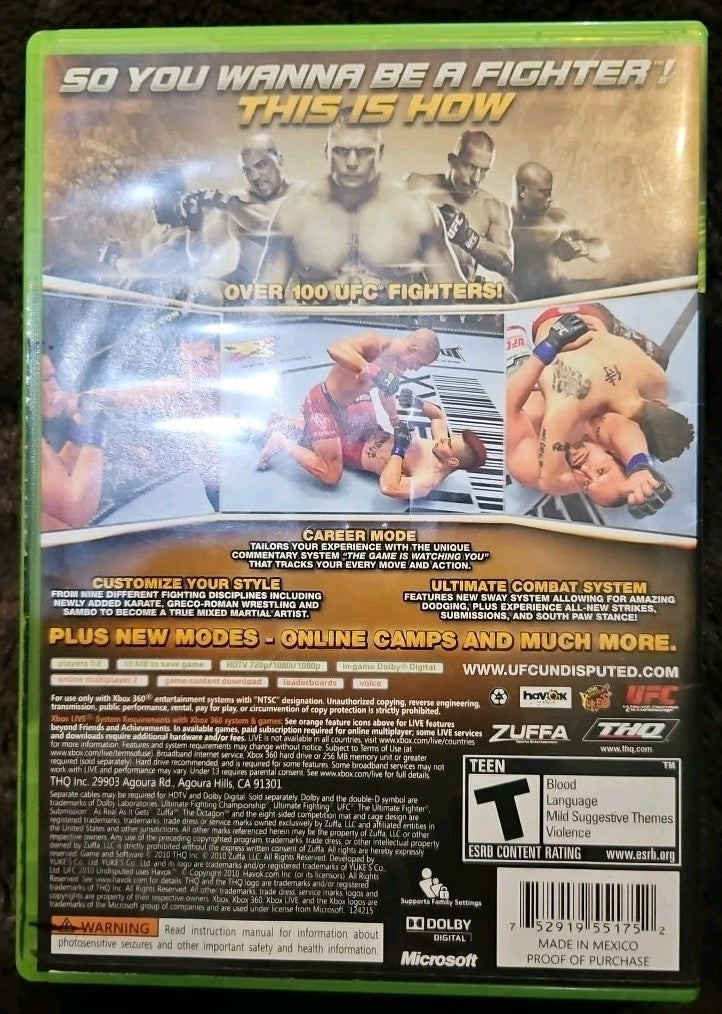 UFC Undisputed 2010 (Microsoft Xbox 360, 2010) No Game. Artwork + Case Only