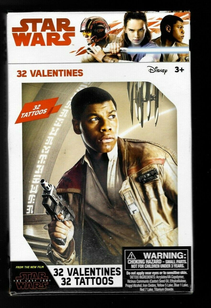 Disney Star Wars Finn 32 Valentine Cards & Stickers - Brand New
