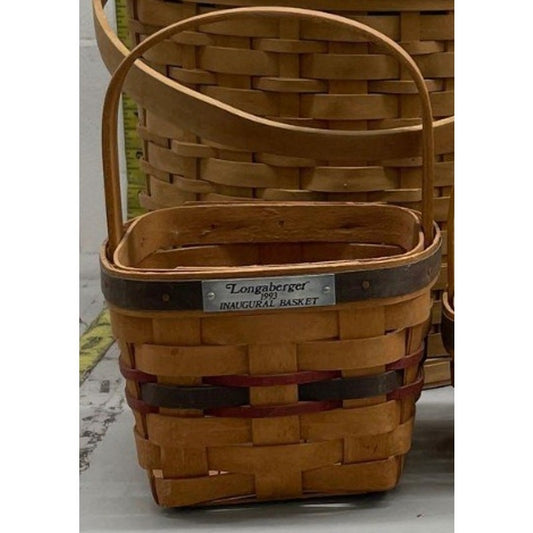 1993 Longaberger Inaugural Basket w/ Metal Plate + New Awning Stripe Liner Combo