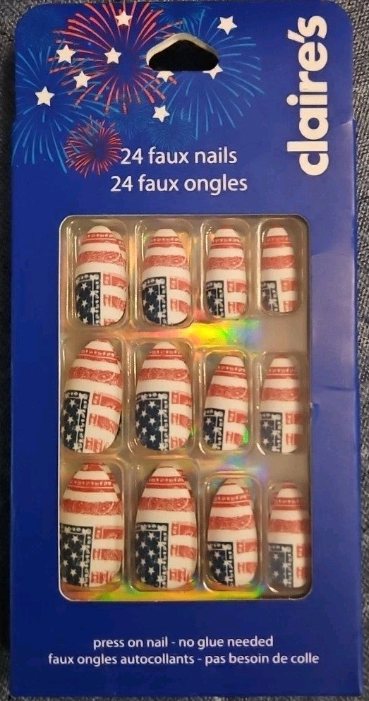 Claire's 24 Faux Nails US Flag Stars And Stripes