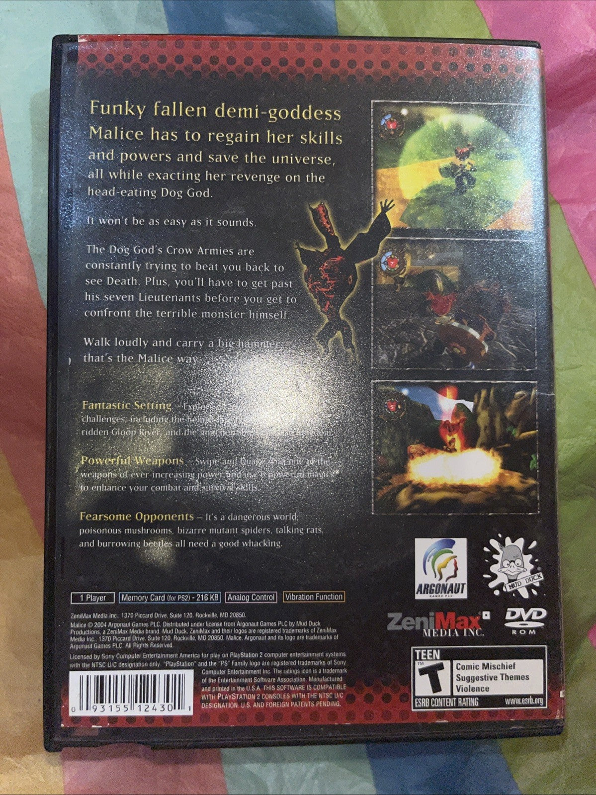 Malice (PS2) Tested. No Scratches. Blockbuster Case