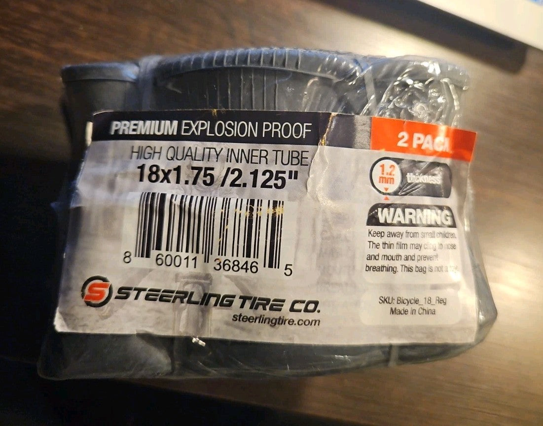 2- Pack Sterling Tire Inner Tube 18x1.75x2.125 Fits 18" Bicycle Rim