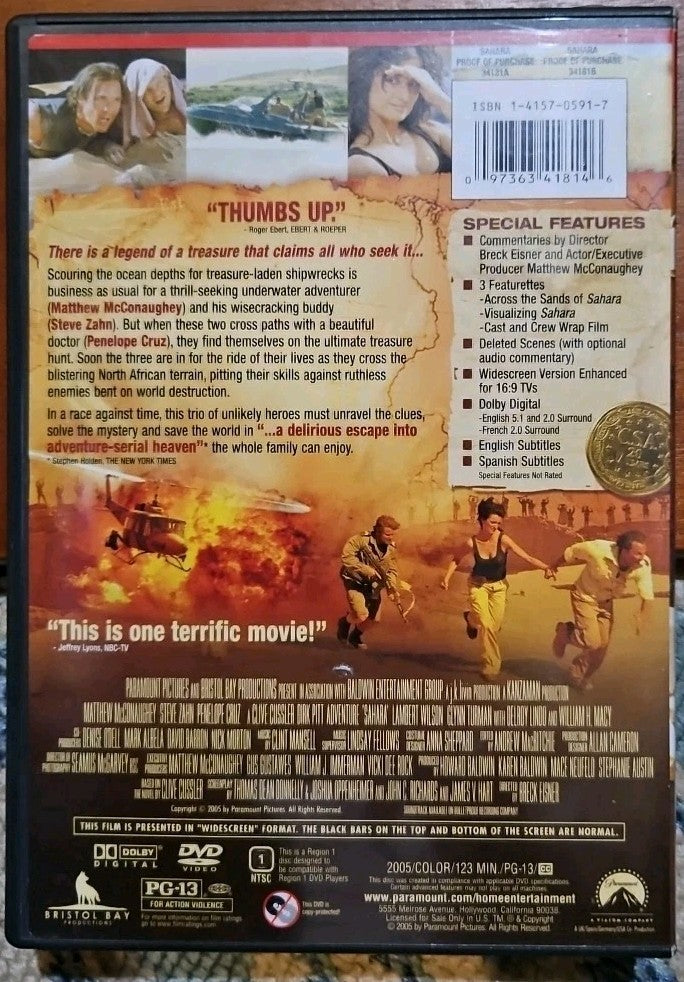 Sahara (DVD, 2005, Widescreen) New Sealed