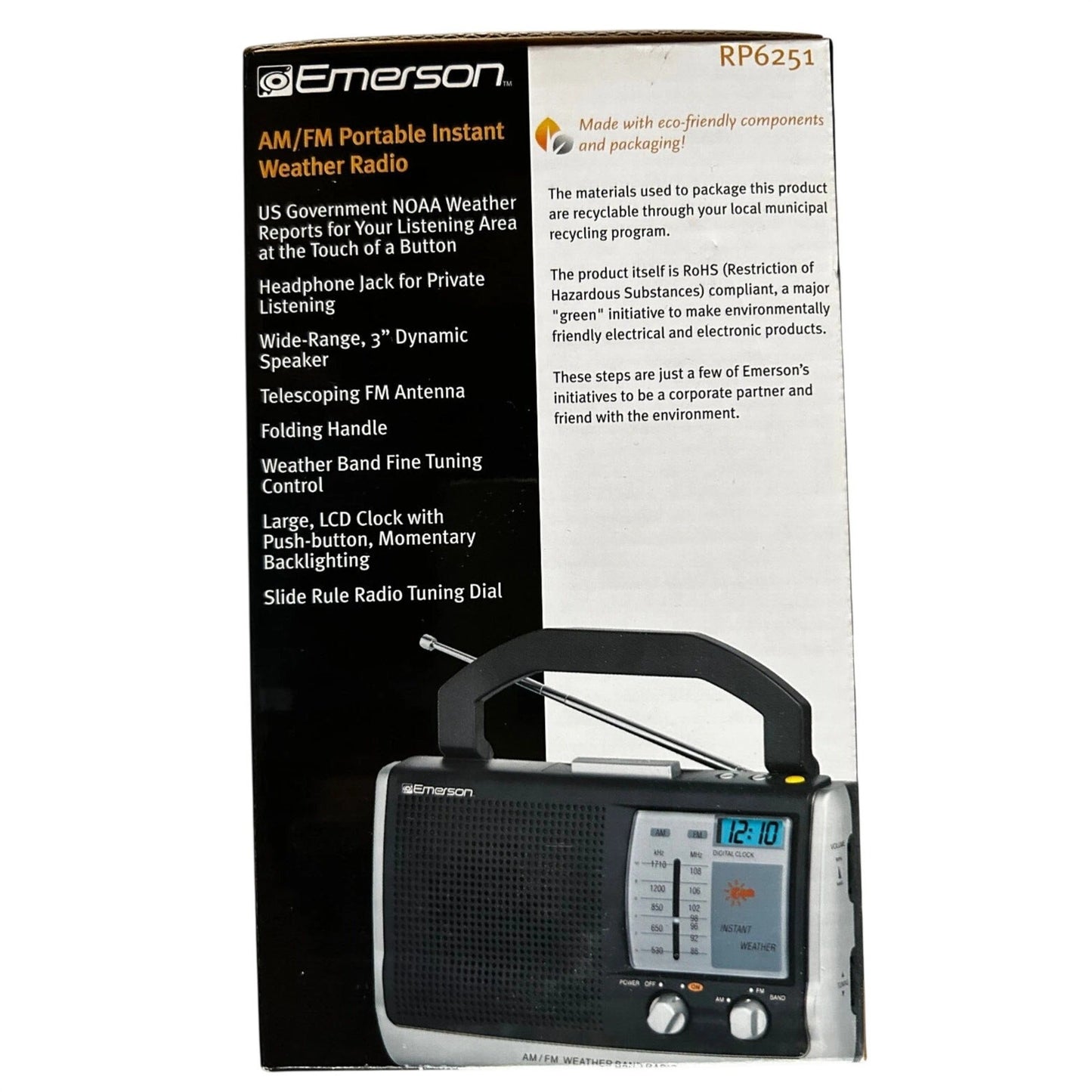 Emerson RP6251 AM/FM Portable Instant Weather Clock Radio 