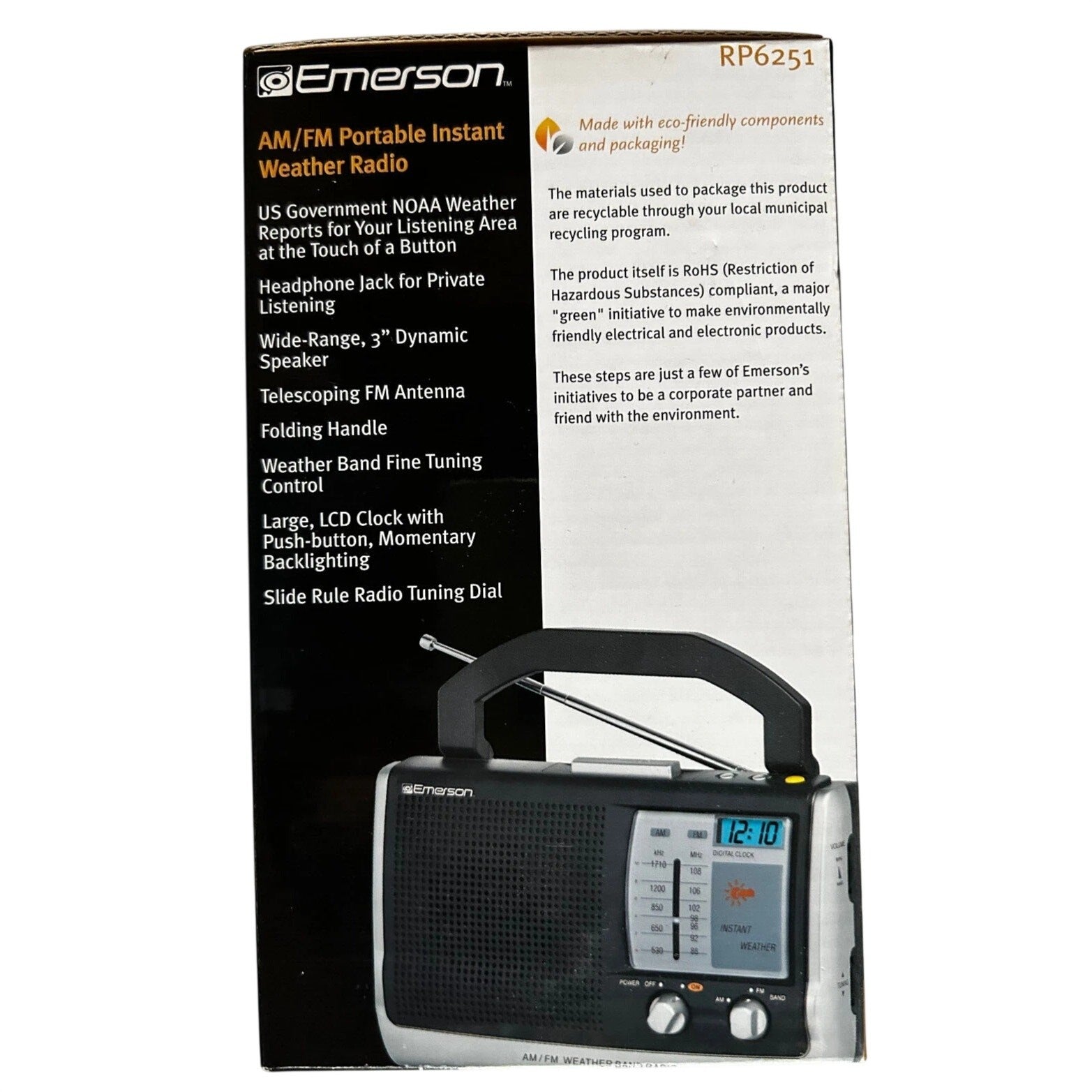 Emerson RP6251 AM/FM Portable Instant Weather Clock Radio 