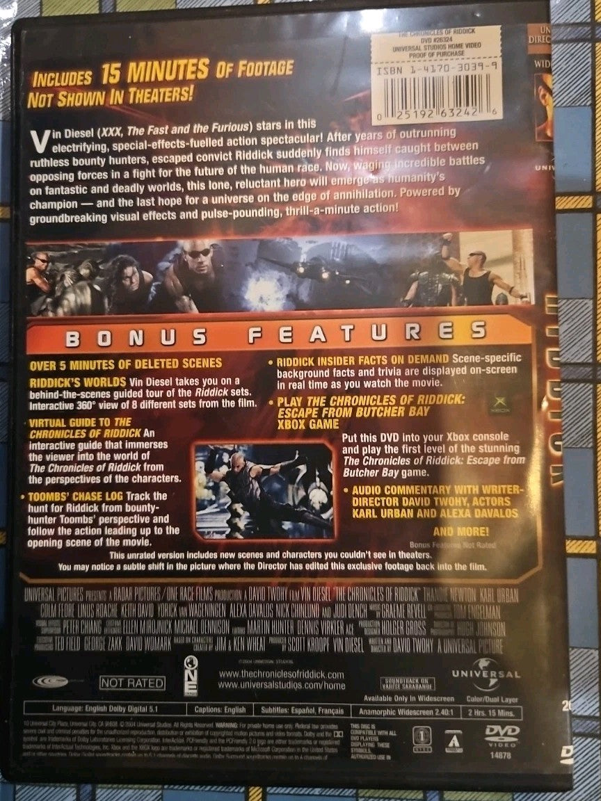 The Chronicles of Riddick (DVD, 2004) Tested slim case cropped artwork