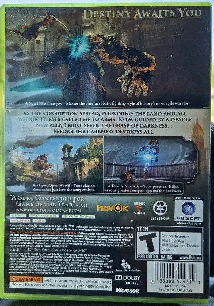 Prince of Persia (Microsoft Xbox 360, 2008). Tested. New Case. Manual. Resealed