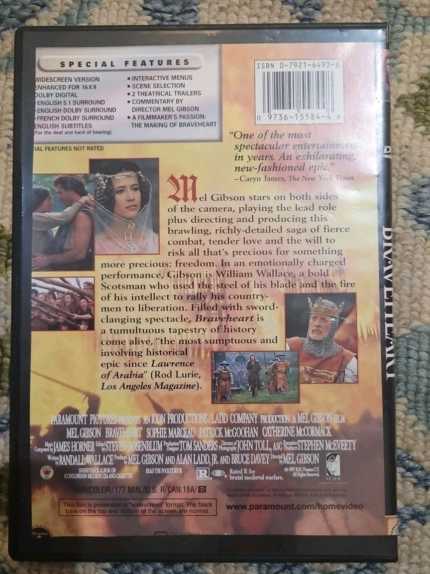 Braveheart (DVD, 1995) Tested slim case cropped artwork.