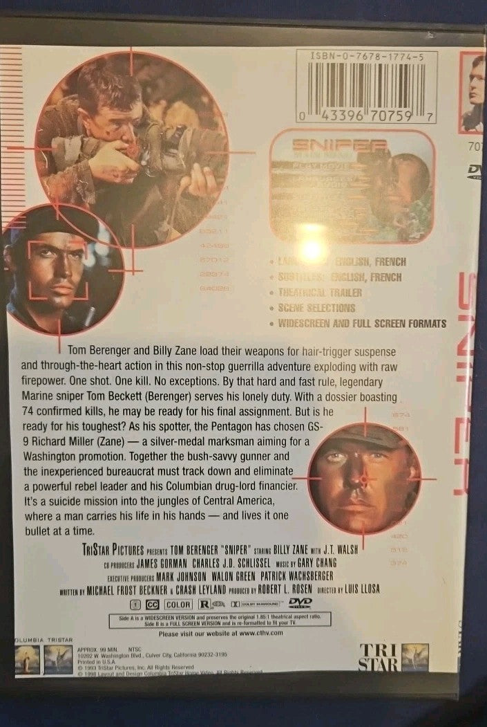 Sniper (DVD, 1993) Slimcase. Artwork Cropped. Tested