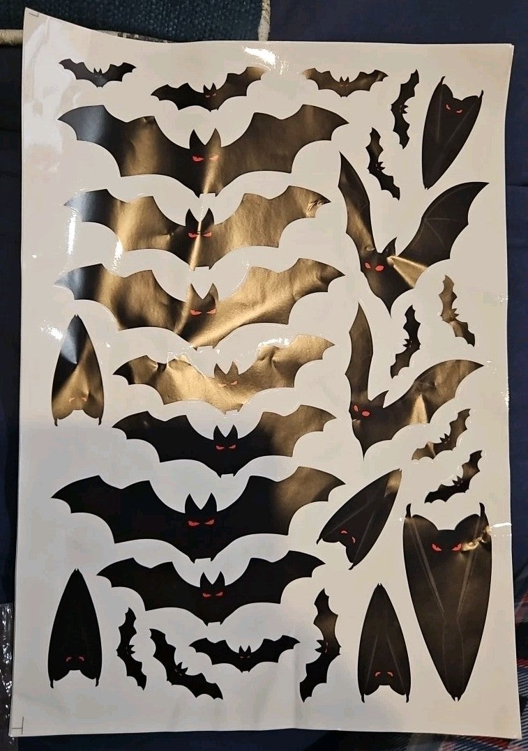 Halloween Decorations Stickers 4 Sheets 14" X 10" Bats Spiders Webs