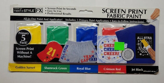 Next Style Screen Print Fabric Paint Black Red Blue Green Yellow