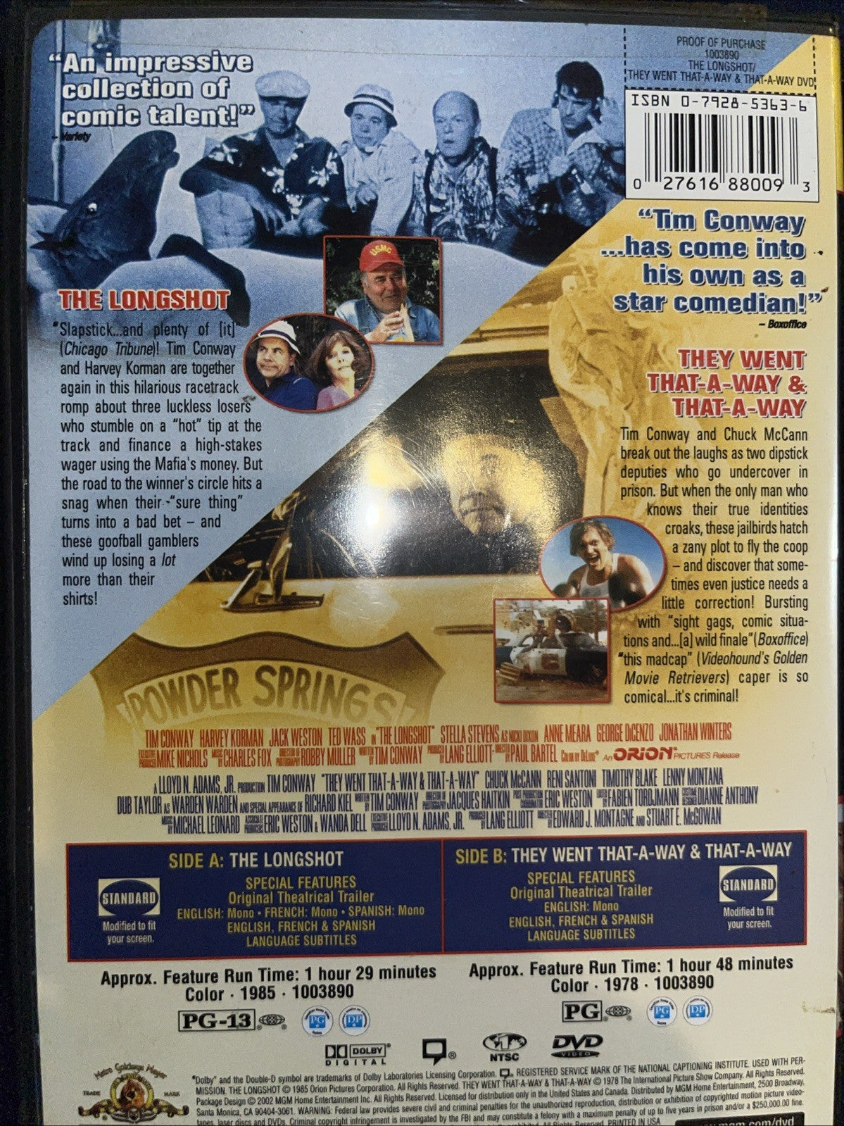 The Longshot / They Went That-A-Way & That-A-Way (DVD, 1978) Sealed