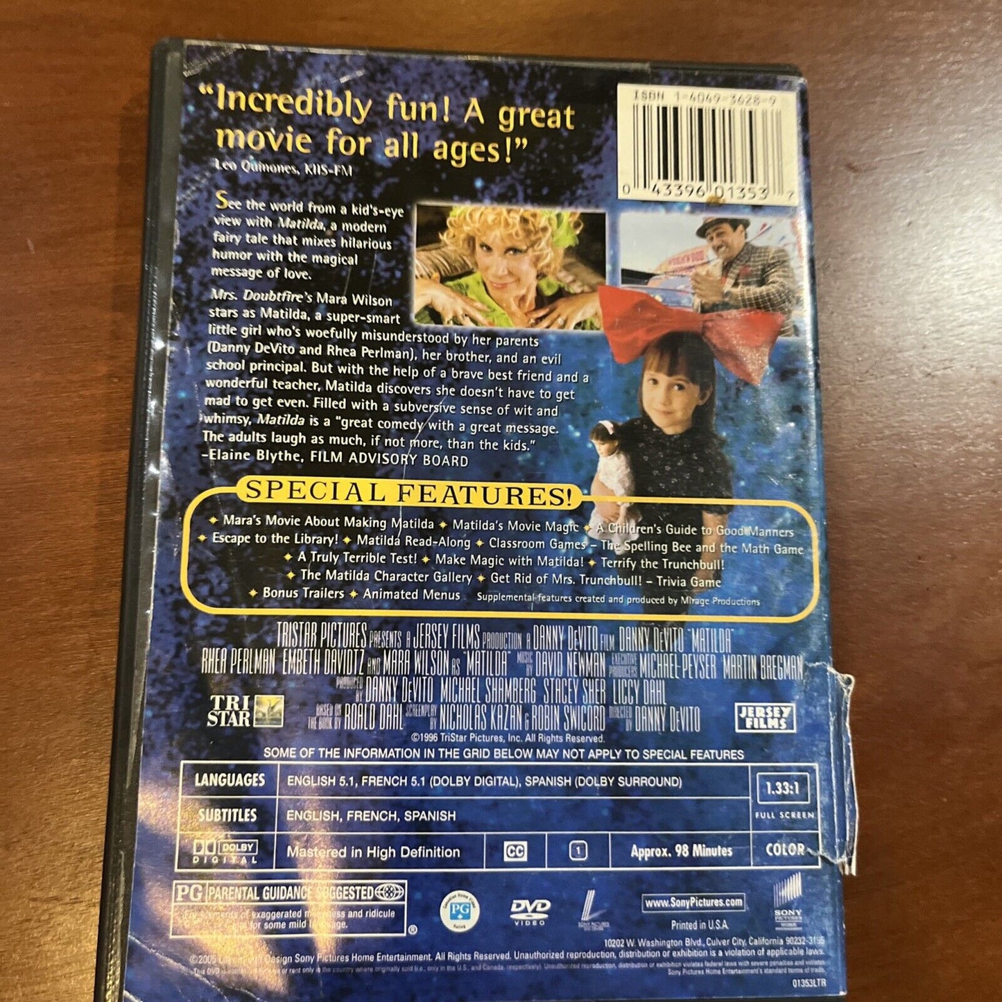 Matilda (DVD, 1996). Damaged Artwork. Tested. No Scratches