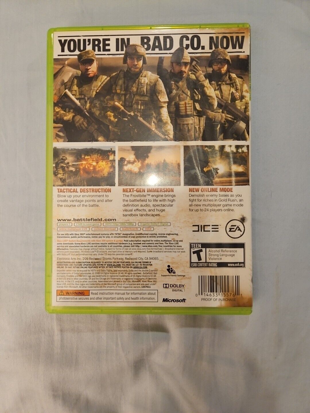 Xbox 360 : Battlefield: Bad Company Stained artwork. Has manual. Tested