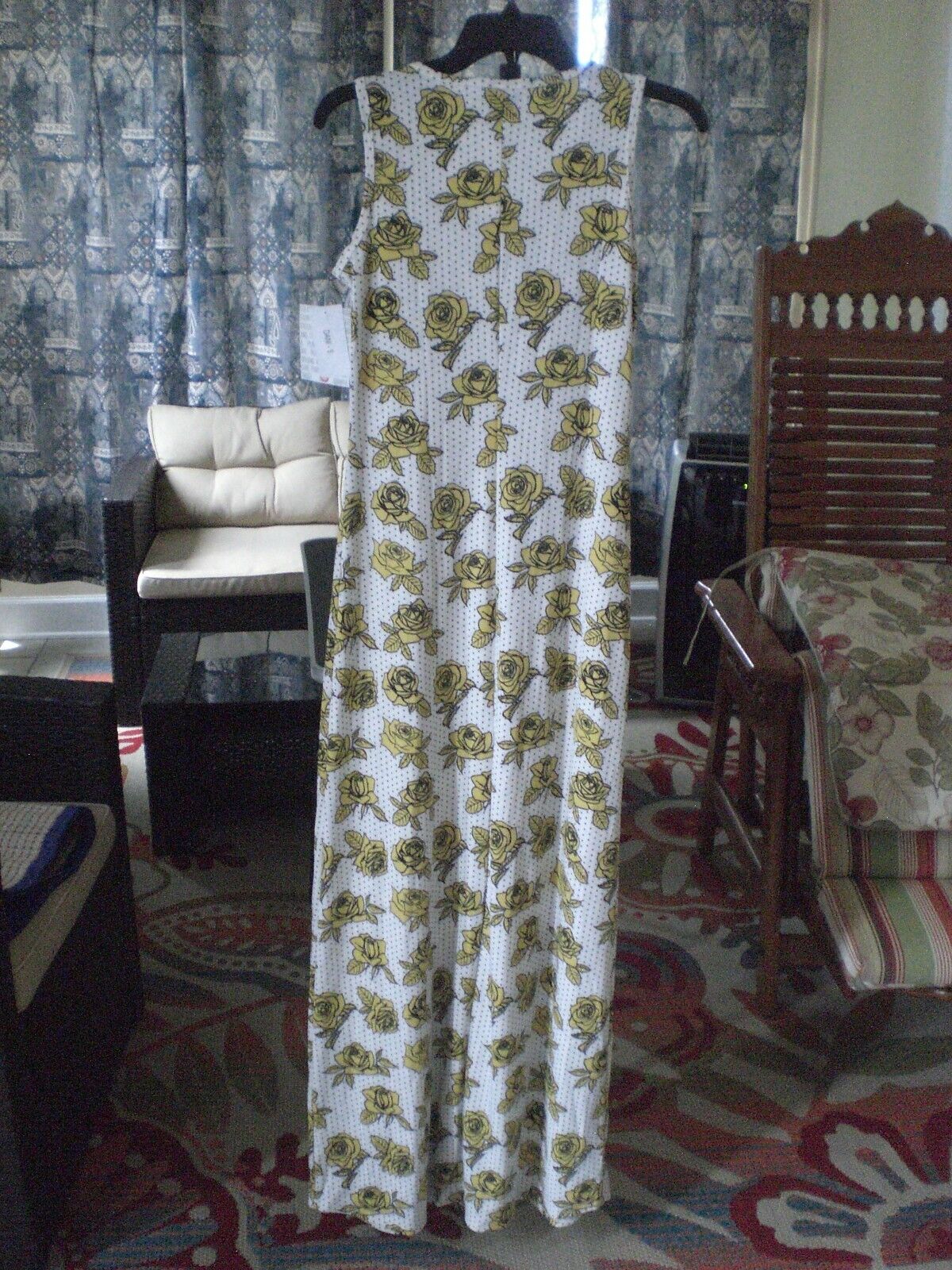 NWT LuLaRoe Dani Maxi Dress White with Black Dots Yellow Floral SMALL