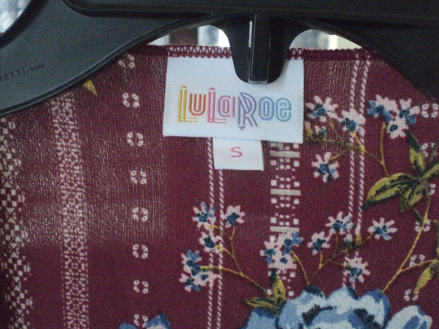 NWT Lularoe Shirley Kimono Cover Up Maroon with Blue White Floral SMALL