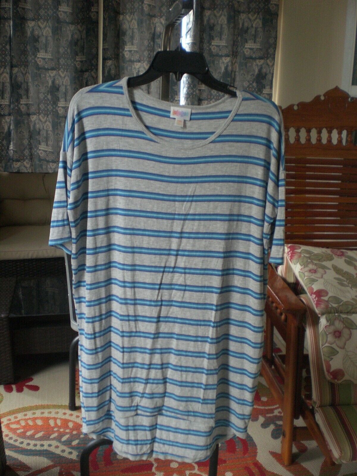 Lularoe XXS Irma Shirt Top Blouse Tunic Gray and Blue