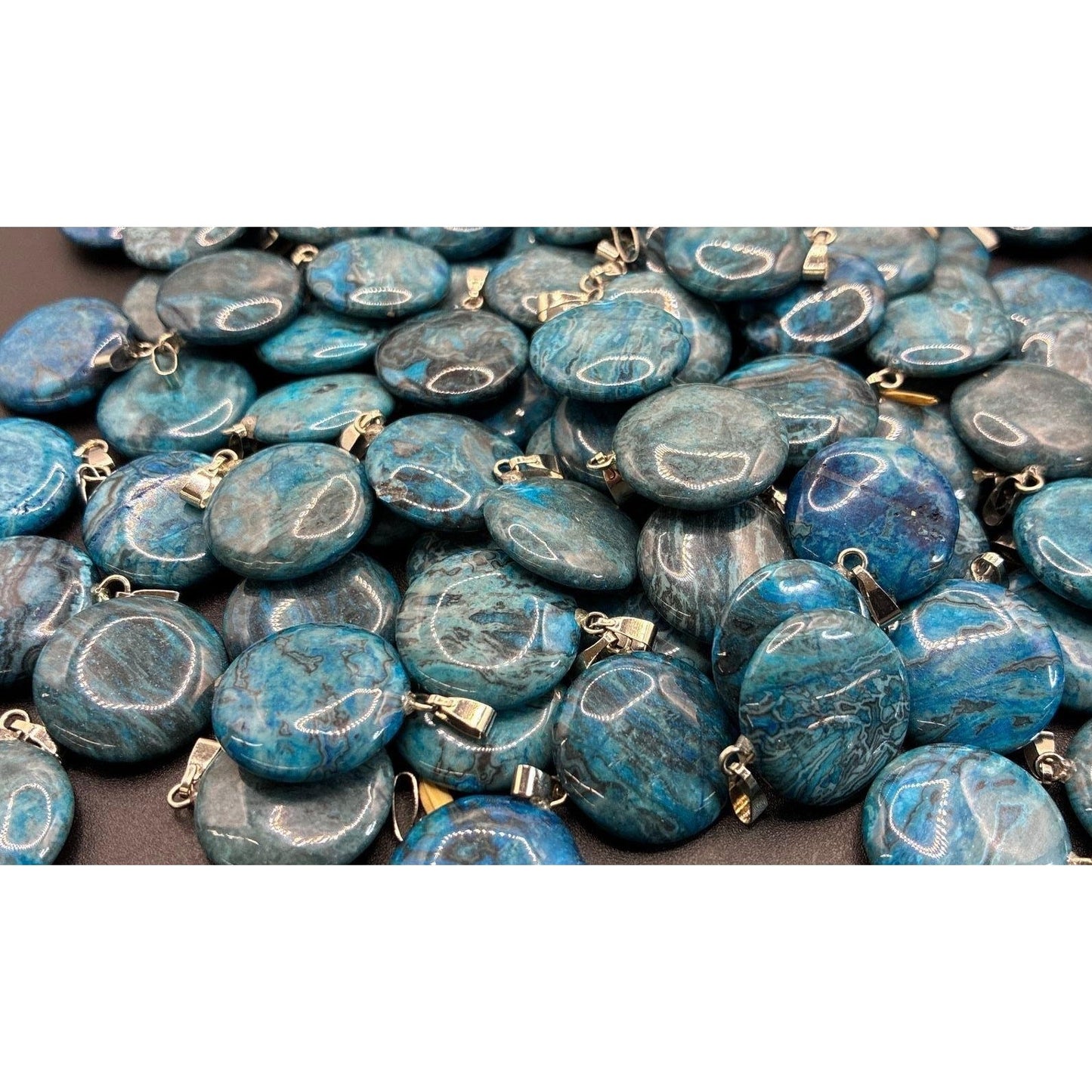 Genuine Sea Blue Jasper Coin Pendant Tested 18" Gold Plated Necklace