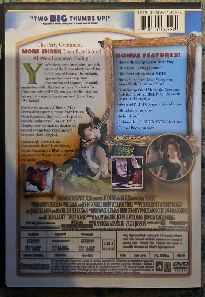 Shrek (DVD, 2001) New