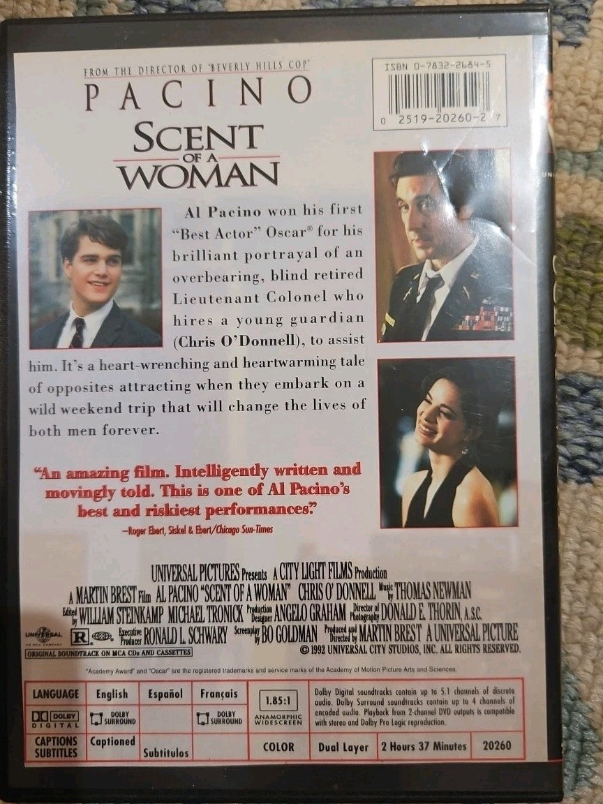 Scent of a Woman (DVD, 1992) Slim case cropped artwork tested