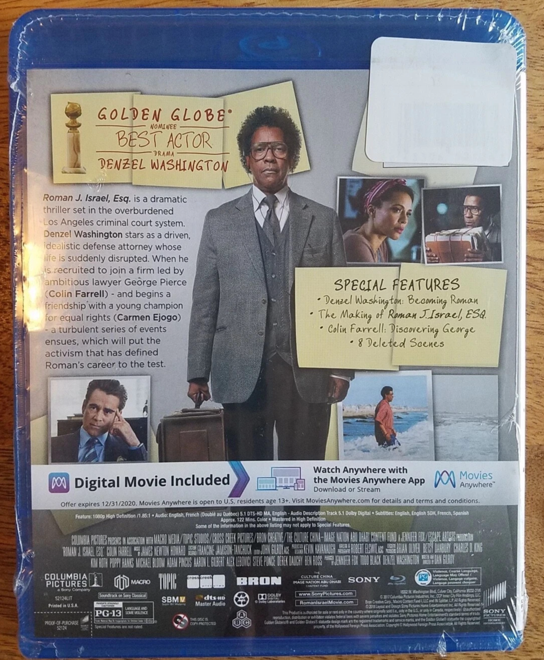 Roman J. Israel, Esq. Blu-ray Denzel Washington 2017 Movie Crime Drama BRAND NEW