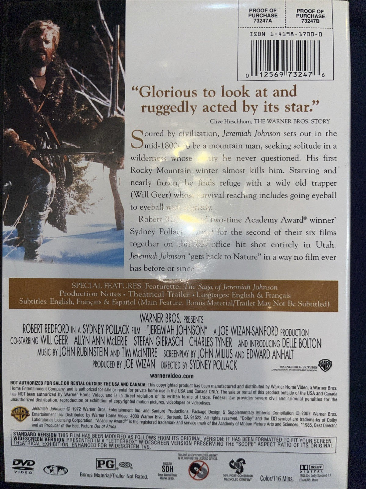 Jeremiah Johnson (DVD, 1972) Sealed