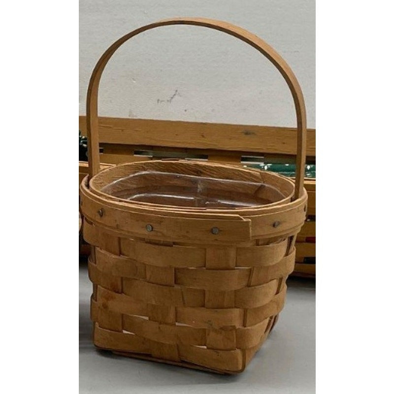 Longaberger Round Basket w/ Clear Insert & New Back Porch Awning Liner ~5"