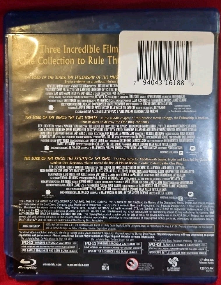 The Lord of the Rings: 3-Film (Blu-ray) No Digital Download. New Sealed