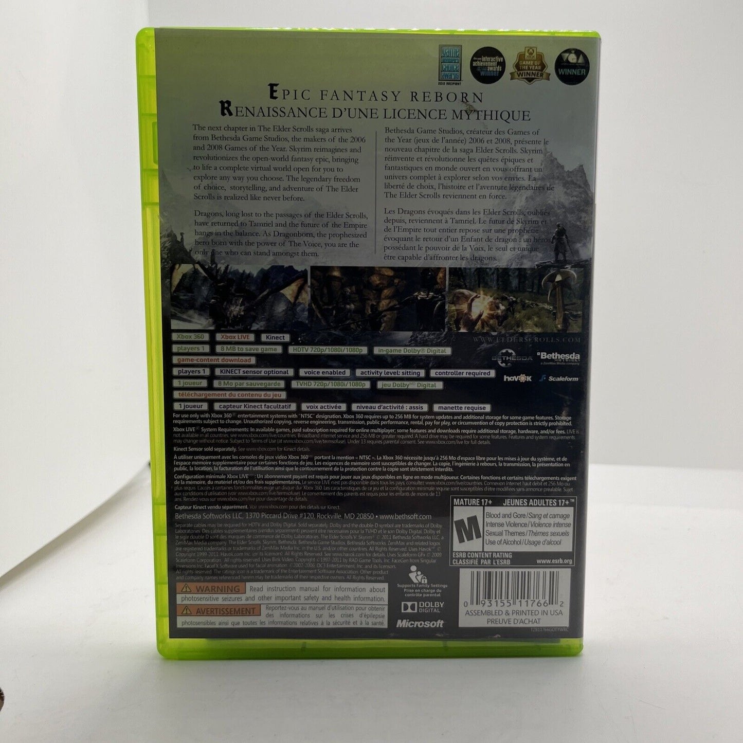 The Elder Scrolls V: Skyrim (Microsoft Xbox 360, 2011) Platinum Hits (CIB)