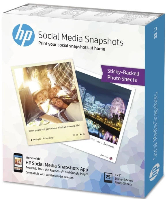 HP Photo Paper Sticky Back Social Media Snapshots (4x5) 25 sheets