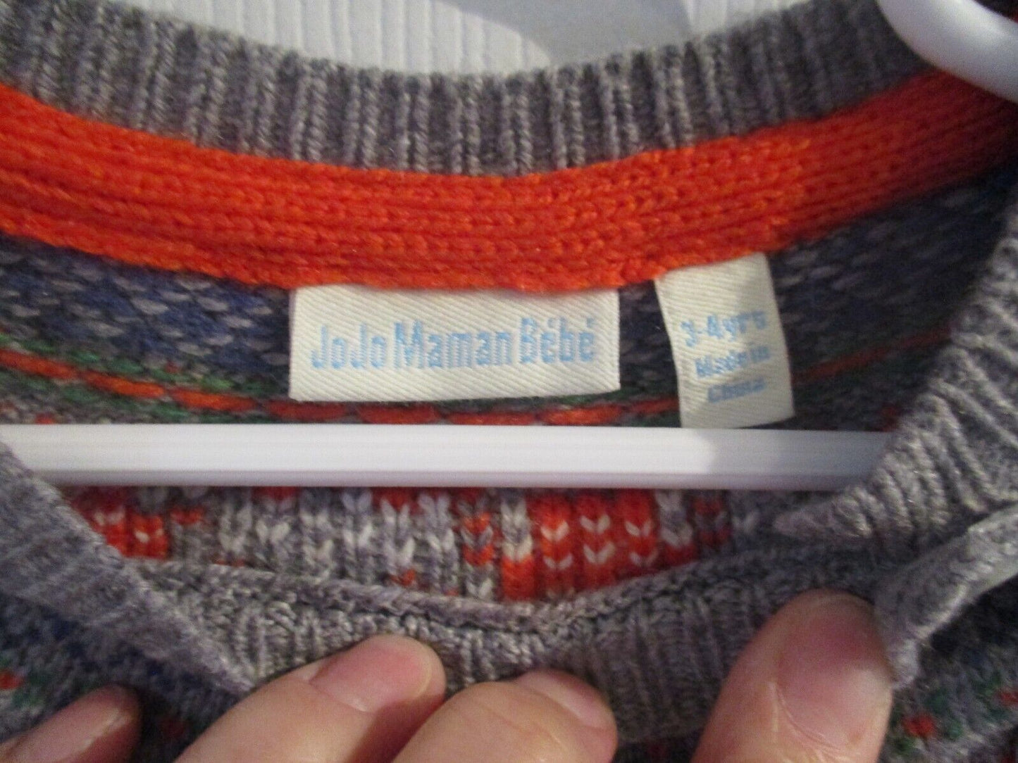 Jojo Maman Bebe Kids Marl Gray Fox Fair Isle Sweater 3-4 Years