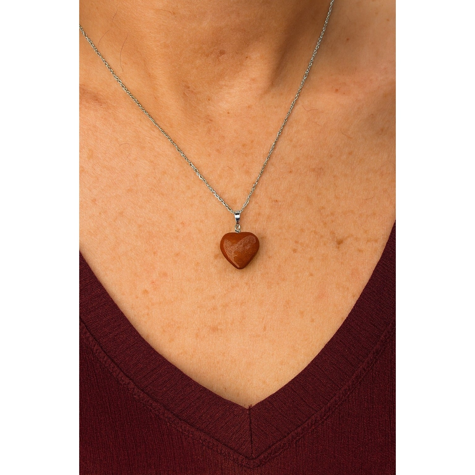 Natural Red Jasper Heart Pendant – Tested – 18" Gold Plated Chain