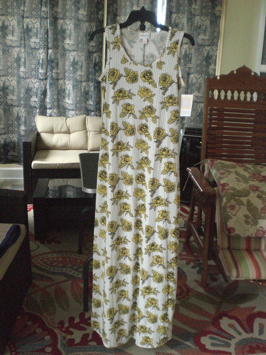 NWT LuLaRoe Dani Maxi Dress White with Black Dots Yellow Floral SMALL